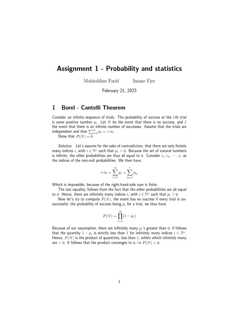 Probability and Statistics Assignment | PDF | Teaching Methods & Materials