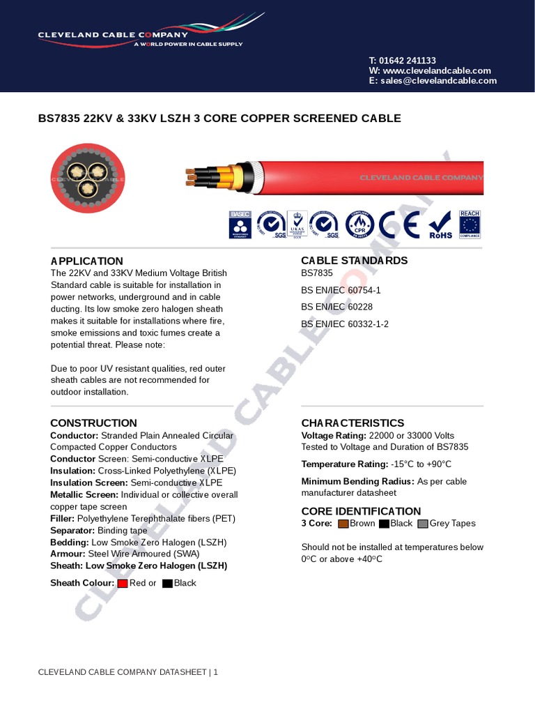 33kV BS7835 LSZH 3core Armoured Power Cable PDF Electrical
