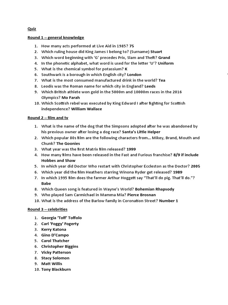 General Knowledge Quiz Questions | PDF