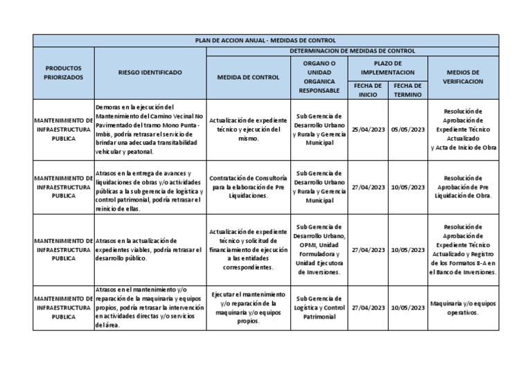 Plan de Acción Anual: Medidas de Control | PDF | Economias