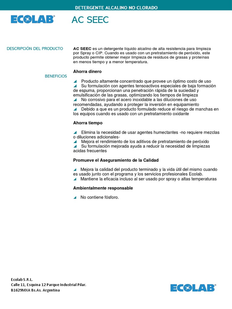Detergente AC SEEC: Eficiencia y Seguridad | PDF | Detergente | Química