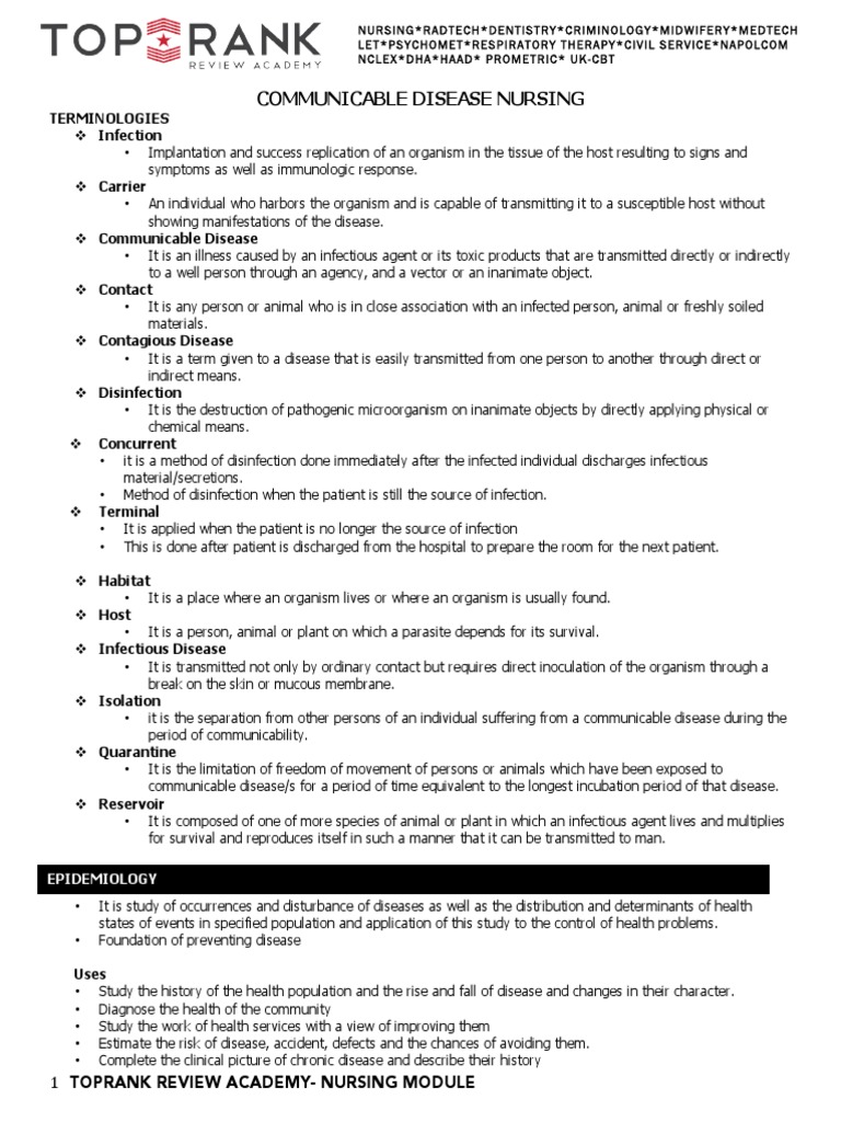 Communicable Disease Nursing Overview | PDF | Infection | Anthrax
