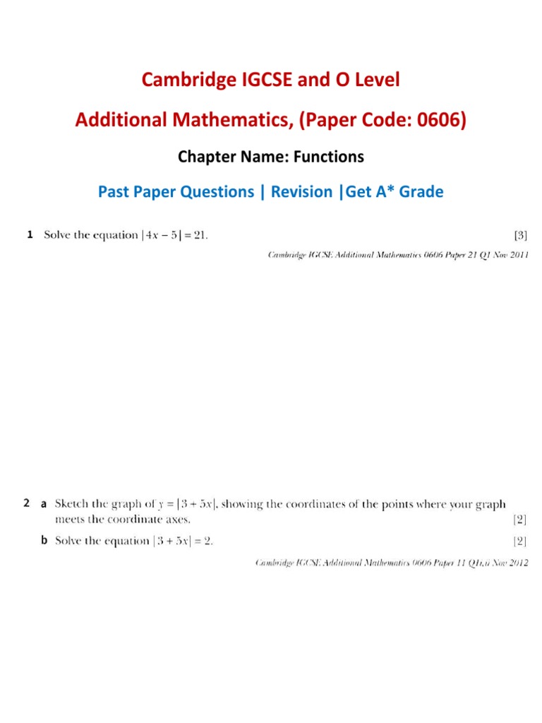 Cambridge IGCSE and O Level Function Final | PDF