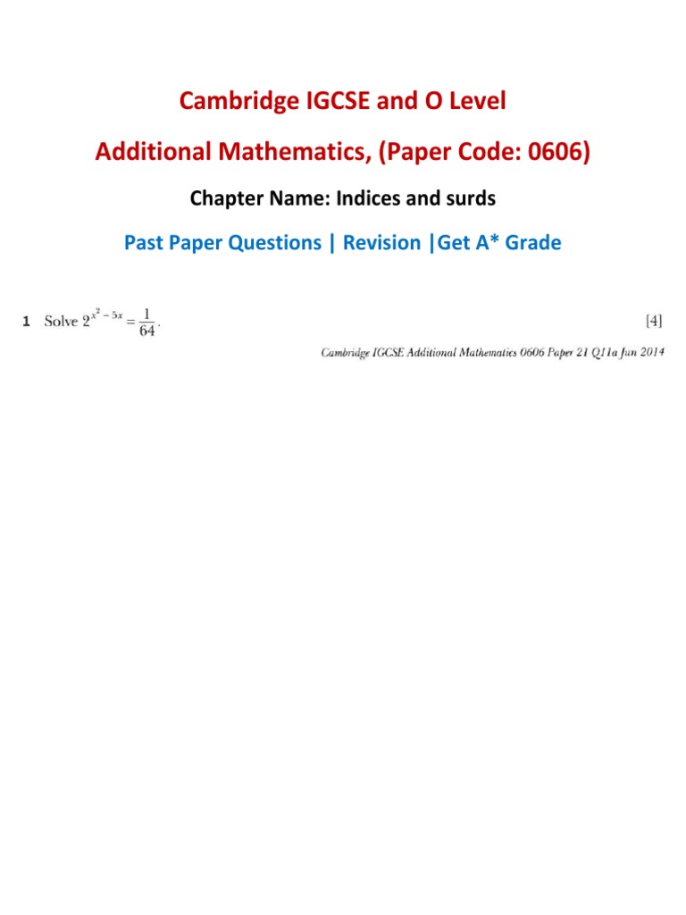 Indices And Surds Igcse Questions