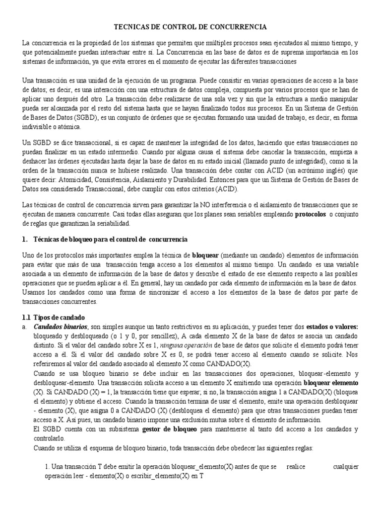 Tecnicas de Control de Concurrencia | PDF