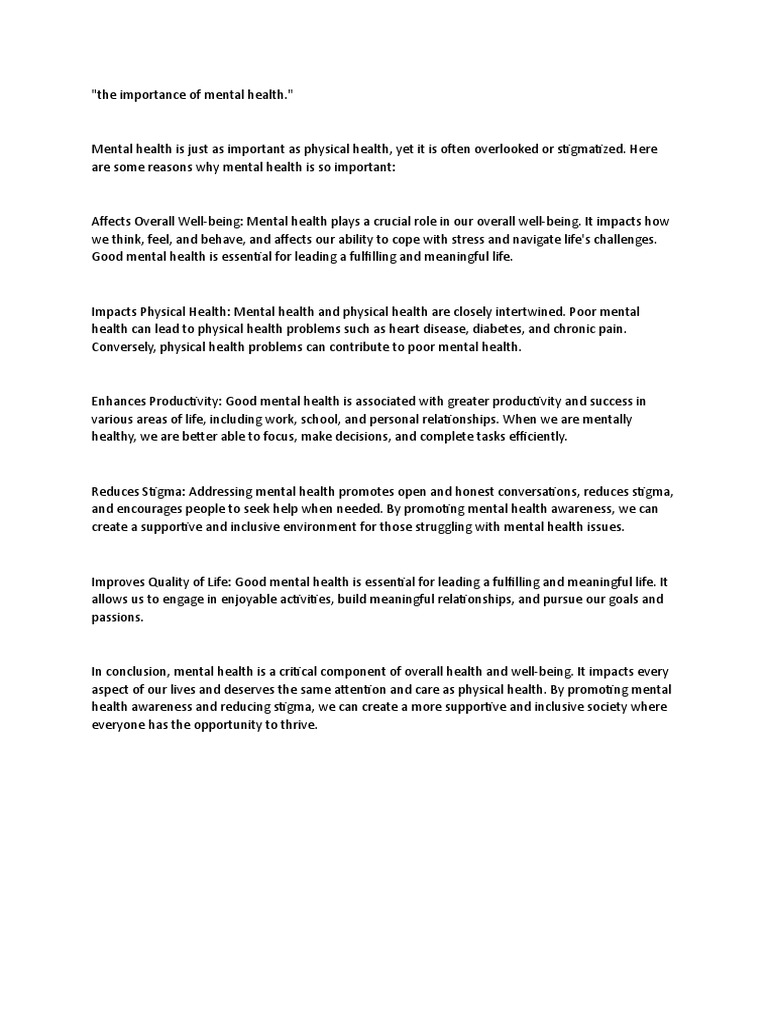 The Importance of Mental Health | PDF