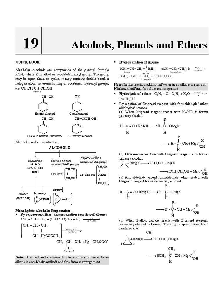 Alcohol, Phenol and Ethers Material | PDF | Ether | Methyl Group