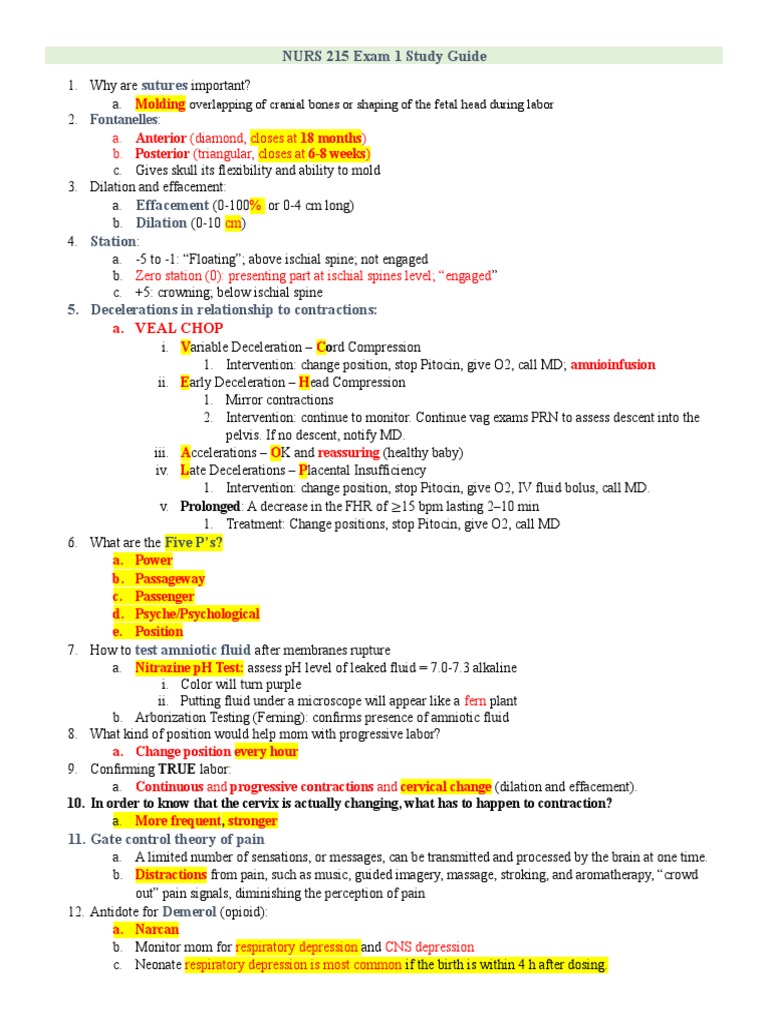 NURS 215 Exam 1 Study Guide Sutures A. Veal Chop PDF Low Birth