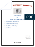 Assignment ON Muslim Marriage Act 1. Classification of Marriage 2. Registration of Marriage 3. Dissolution of Marriage 4. Case Laws