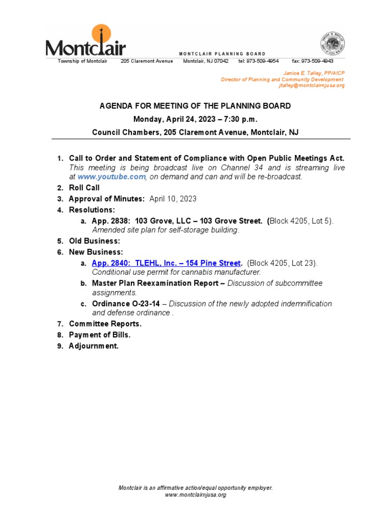 Montclair Planning Board Agenda 42423 PDF
