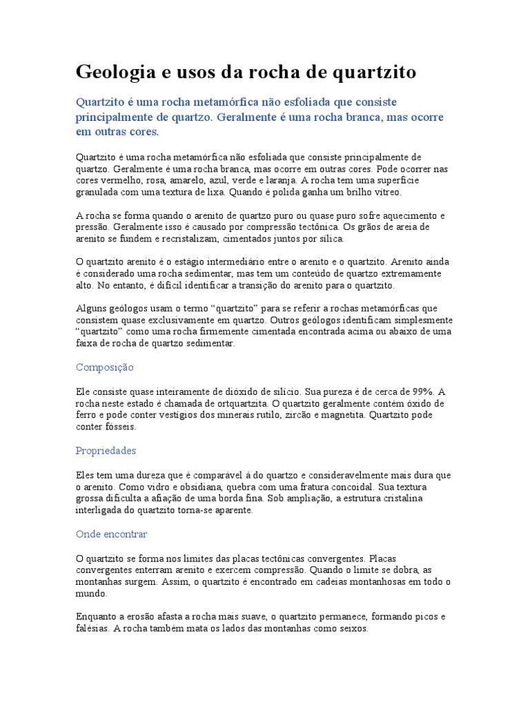 Características e Usos do Quartzito | PDF | Quartzo | Rochas (Geologia)