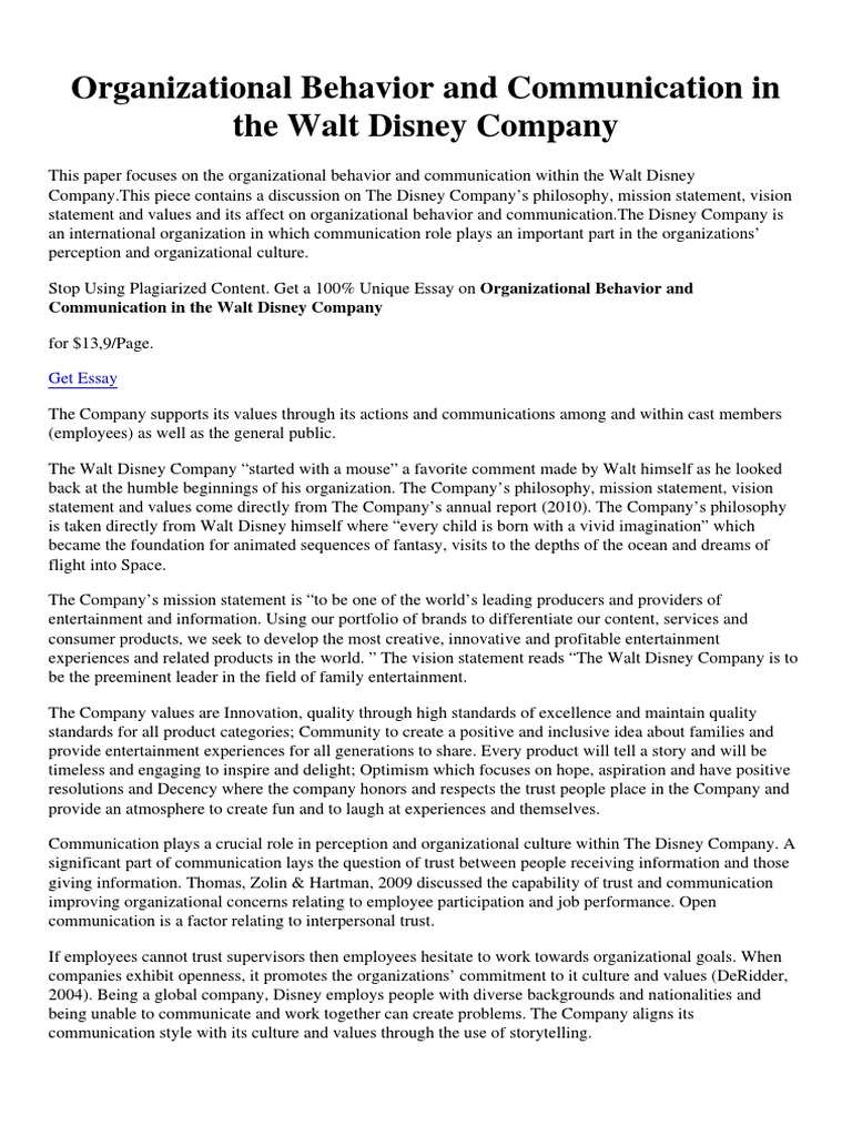 Disney's Organizational Culture and Values | PDF | Communication | The ...