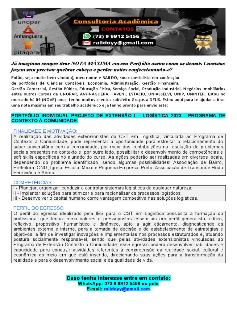 Portfólio Individual - Projeto de Extensão I - Logística 2023 ...