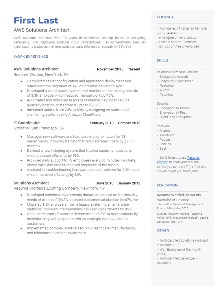 Aws Solutions Architect Template 10 Pdf Amazon Web Services