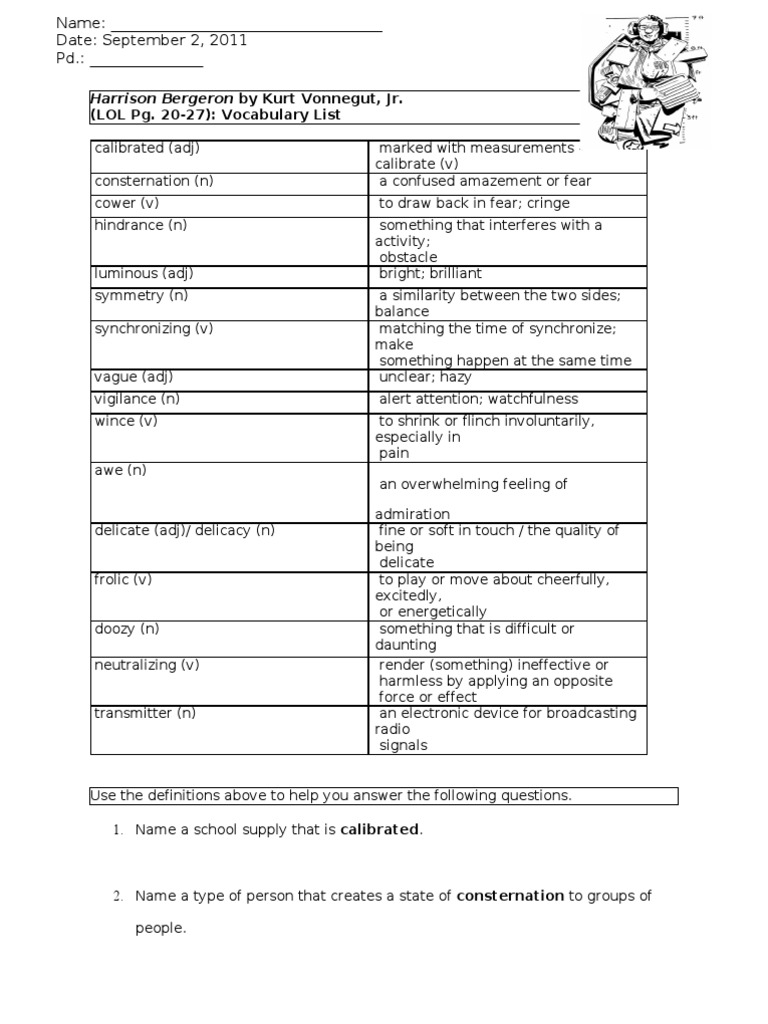 10 Harrison Bergeron Vocabulary and Guide Doc2