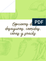 Opciones de Desayunos, Comidas, Cenas y Snacks