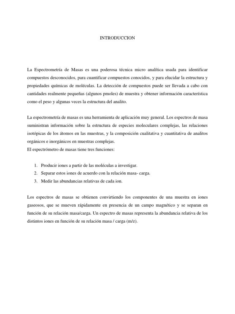Introducción a la Espectrometría de Masas | PDF | Espectrometría de ...