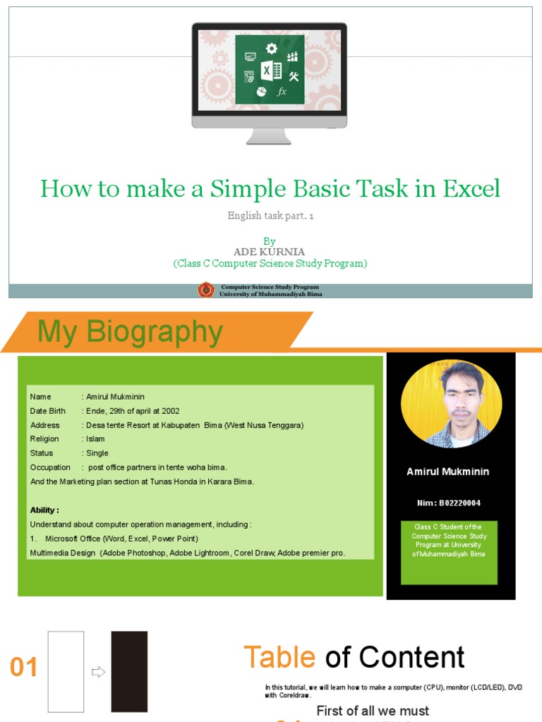 How to make a simple basic task in excel by class c computer science