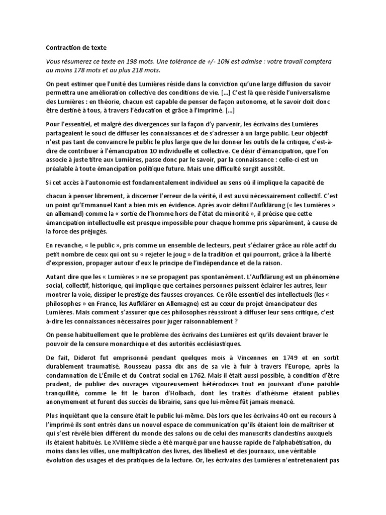 comment faire une bonne contraction de texte en français