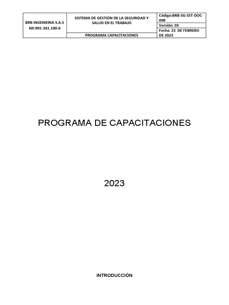 Programa de Capacitación en SST 2023 | PDF | La seguridad