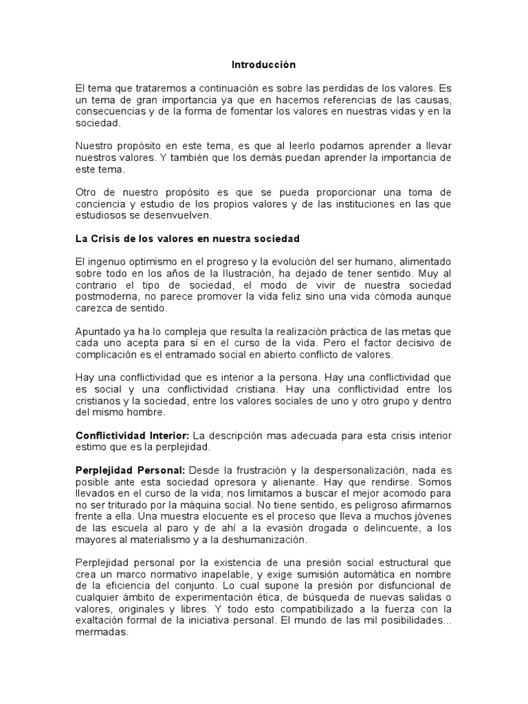 La crisis de los valores en la sociedad y sus causas y consecuencias ...