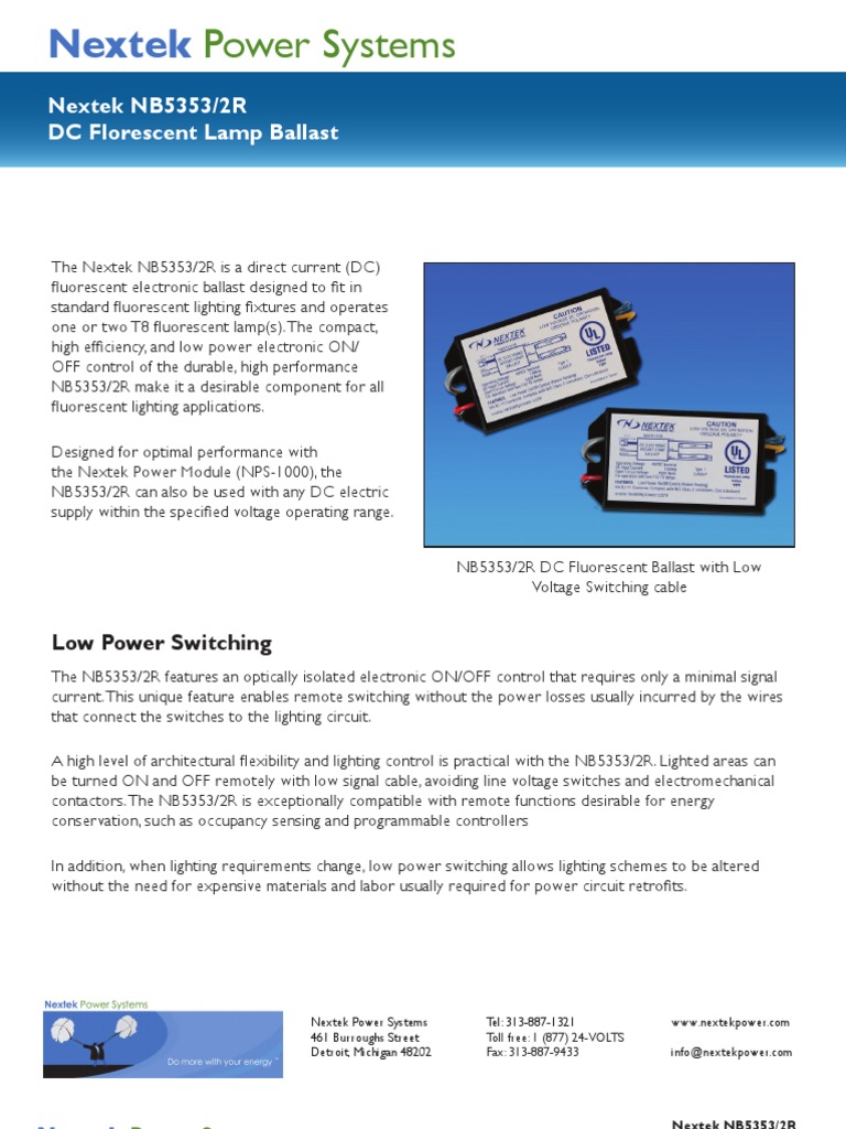 An Overview of the Nextek NB5353/2R DC Fluorescent Ballast Features