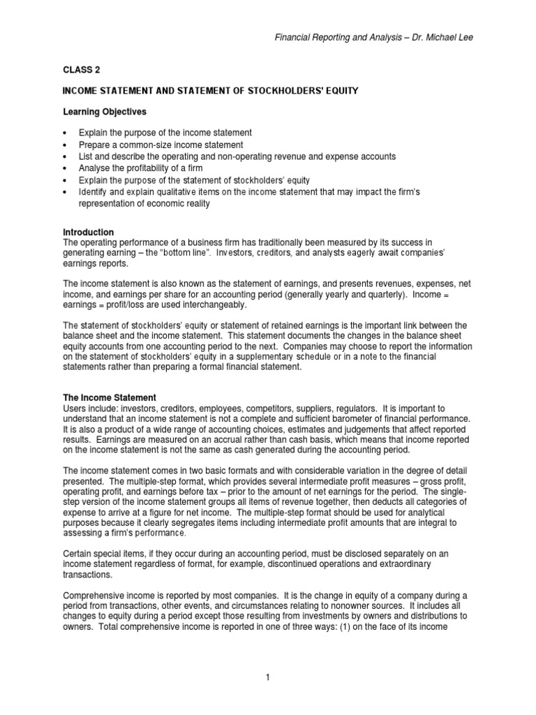 2A Income Statement and Statement of Stockholders Equity | PDF | Income