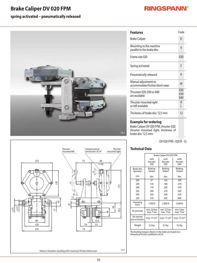 Brake Caliper DV 020 FPM Specifications | PDF | Brake | Vehicle Technology
