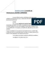 Certificado Domiciliario: A Favor de Meregildo Lozano Carranza