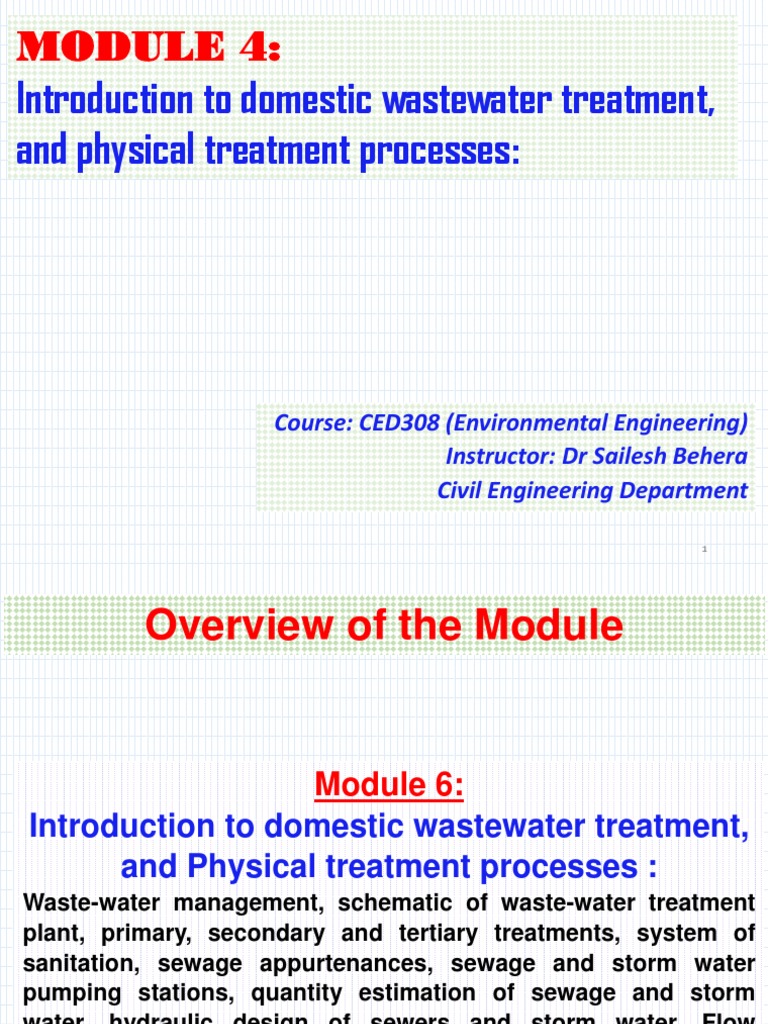 Introduction To Domestic Wastewater Treatment, and Physical Treatment Processes PDF