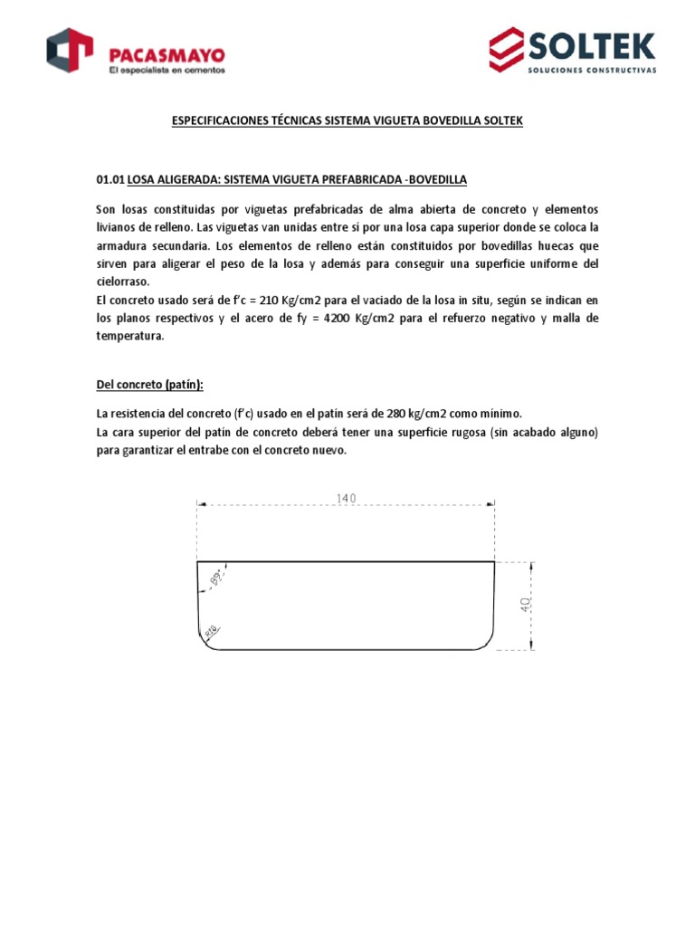 Especificaciones Técnicas Sistema Vigueta Bovedilla Soltek | PDF ...