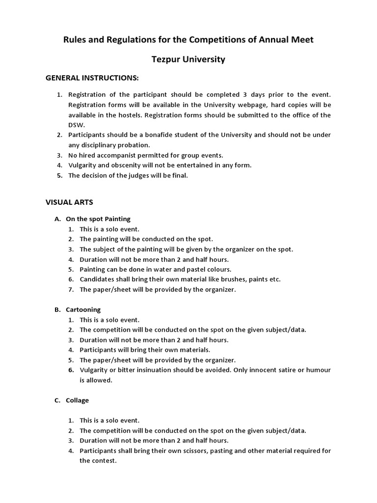Rules & Regulations For The Competitions PDF Dances Camera
