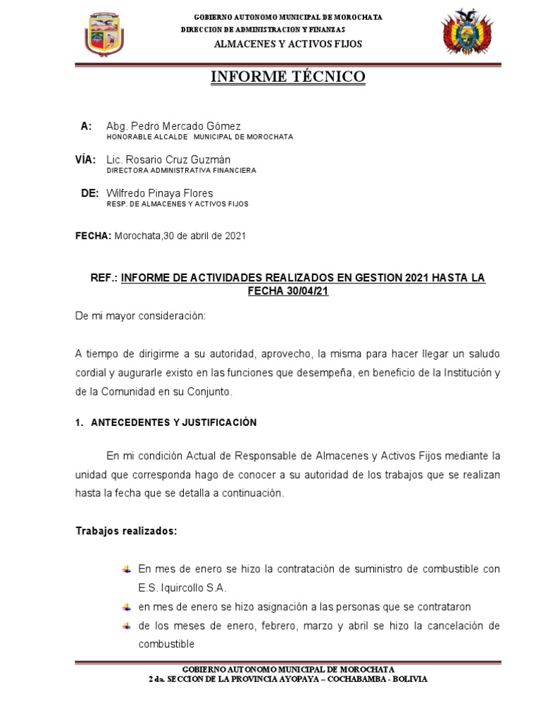 Informe de Actividades Almacenes 2021 | PDF | Bolivia | Economias