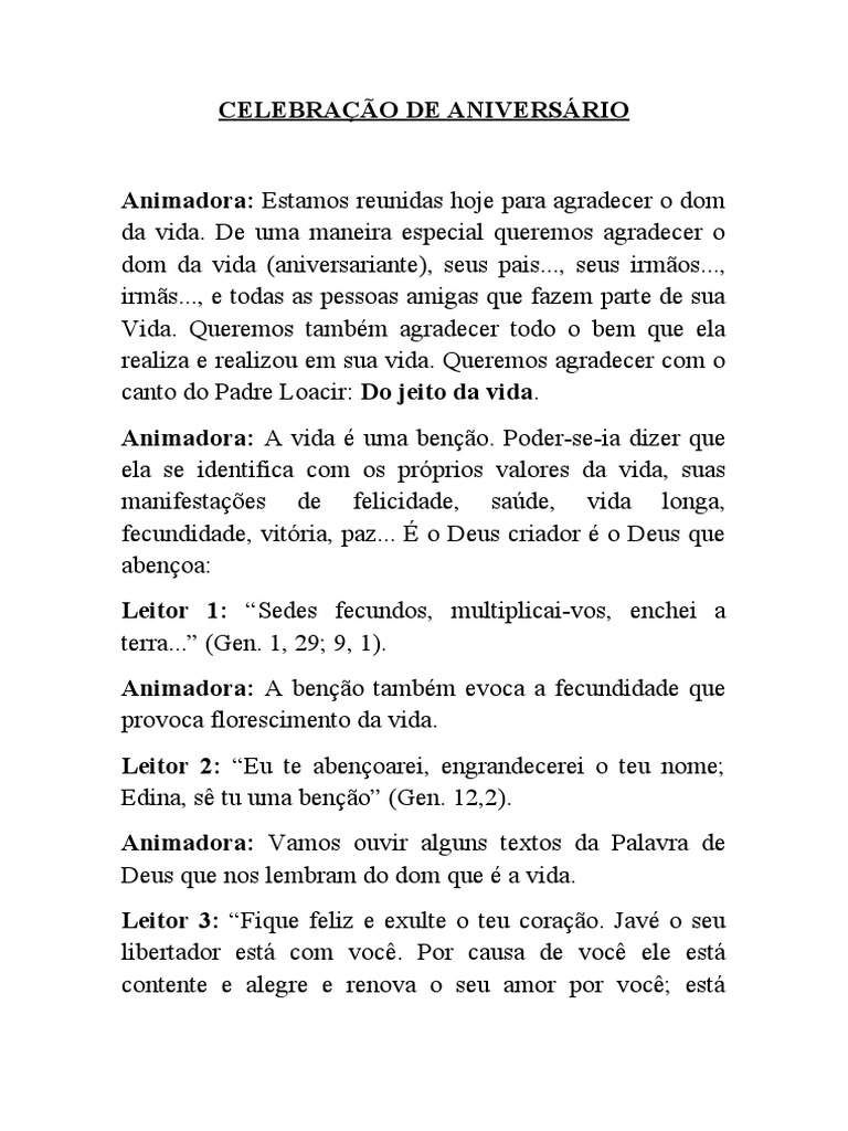 Roteiro de Celebração de Aniversário | PDF | Bênção | Amor