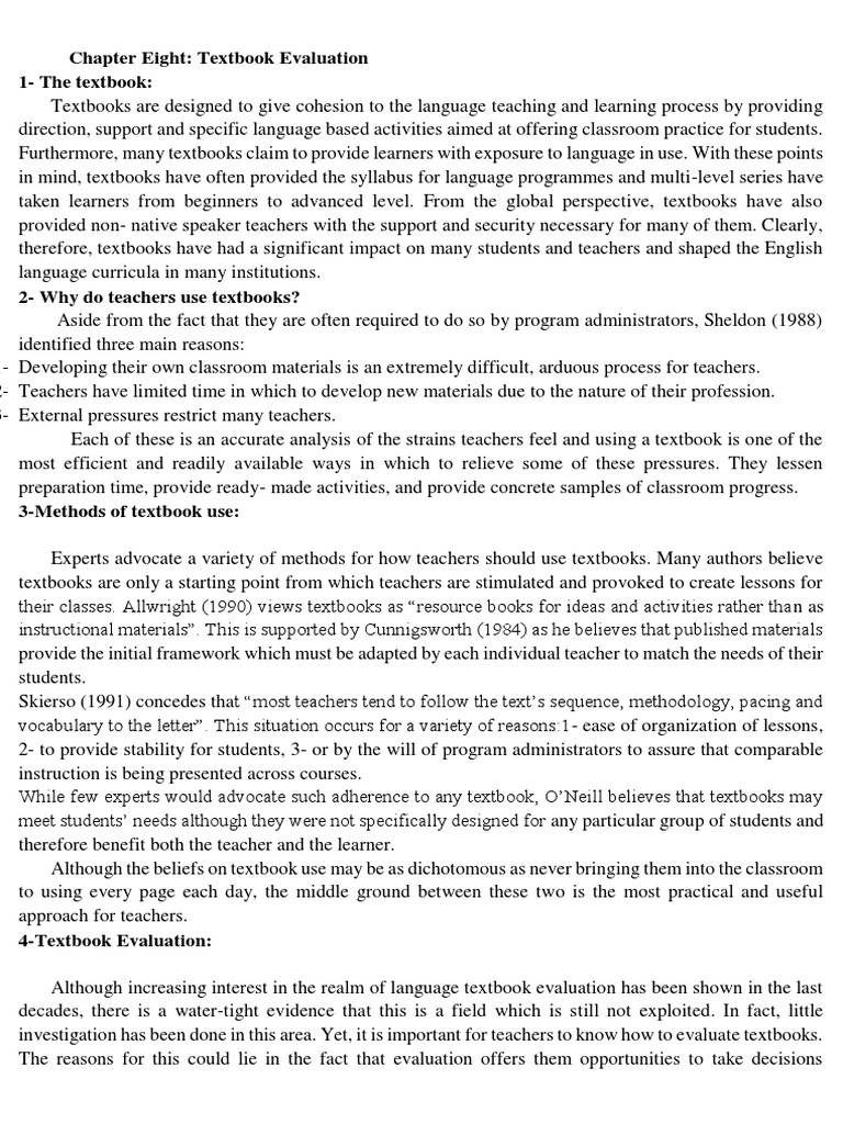 Textbook Evaluation Methods and Criteria | PDF | Teachers | Learning