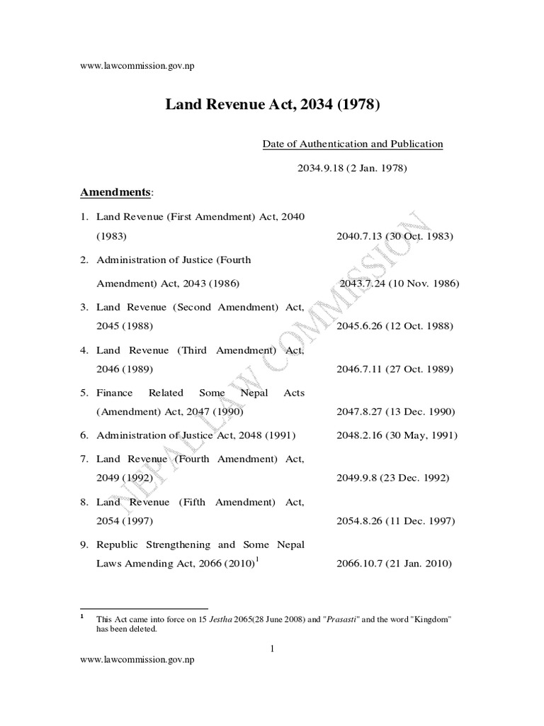 Land Revenue Act 2034 (1978) PDF Government