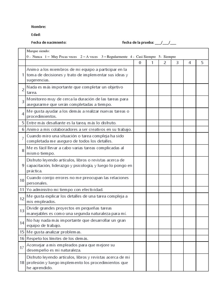 Prueba de Liderazgo | PDF | Crecimiento personal y profesional | Estilo ...