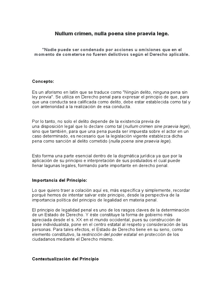 Nullum Crimen, Nulla Poena Sine Praevia Lege | PDF | Derecho penal ...