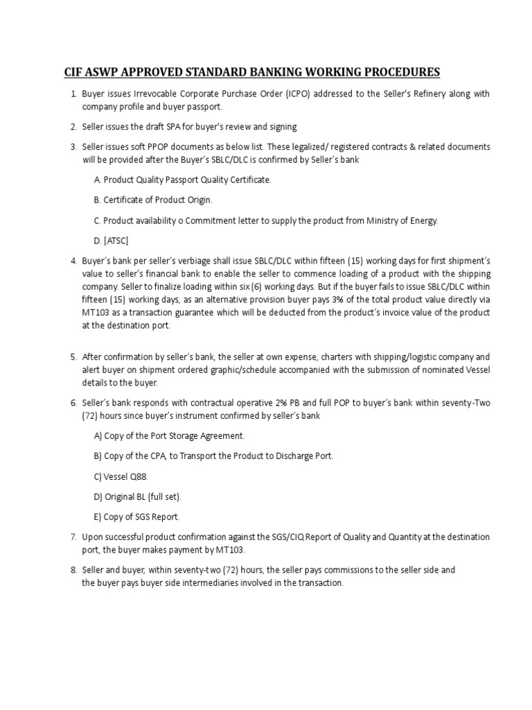 Cif Aswp Approved Standard Banking Working Procedures PDF