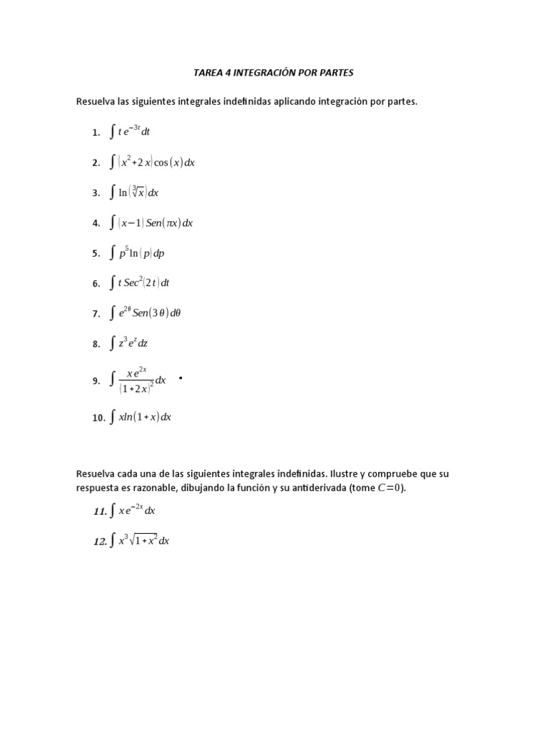 Integrales por Partes: Ejercicios Resueltos | PDF