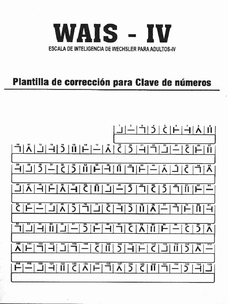 WAIS IV. Plantilla de Corrección para Clave de Números PDF