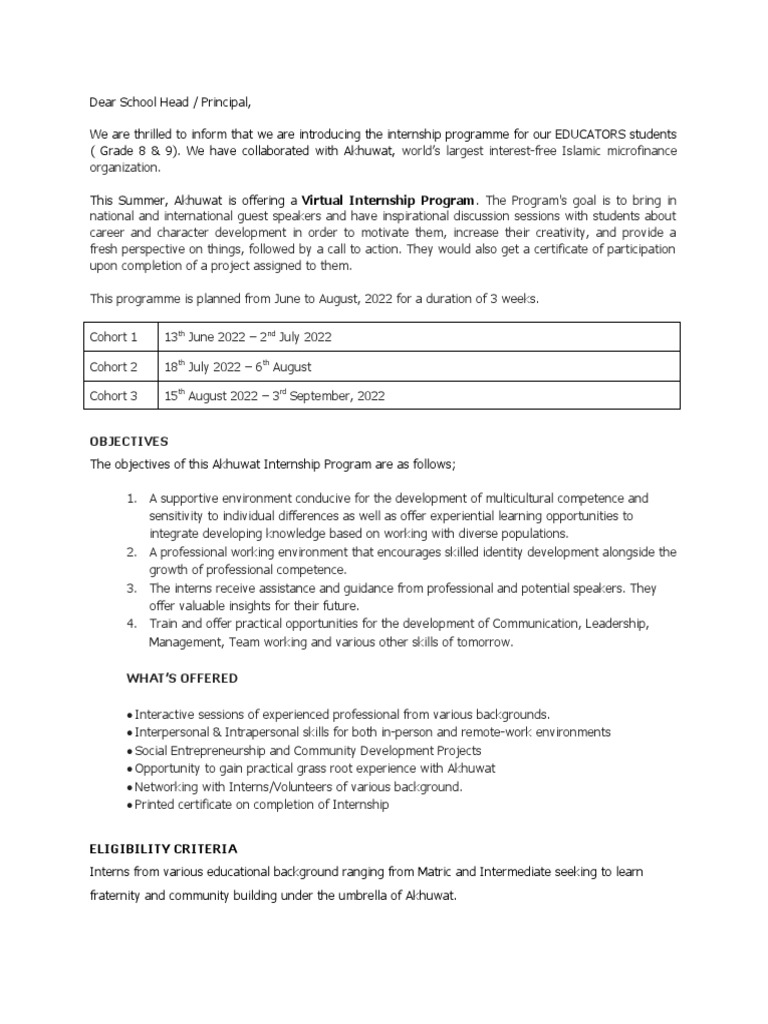 Akhuwat Internship Program for Educators | PDF | Internship | Job Hunting