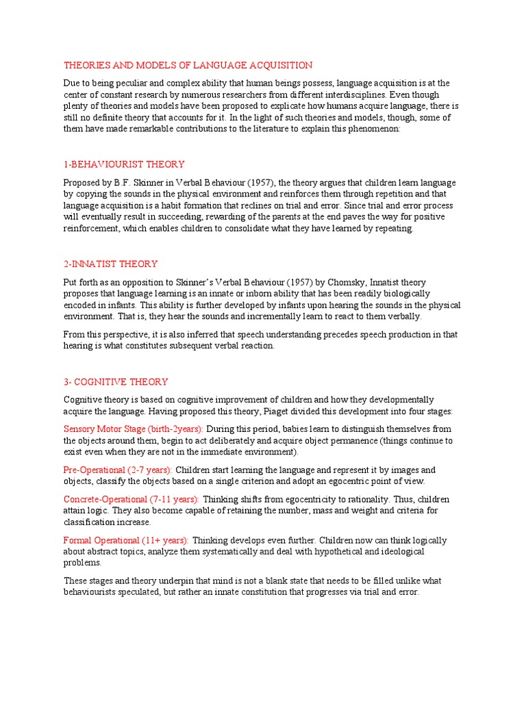 THEORIES AND MODELS OF LANGUAGE ACQUISITION | PDF | Language ...