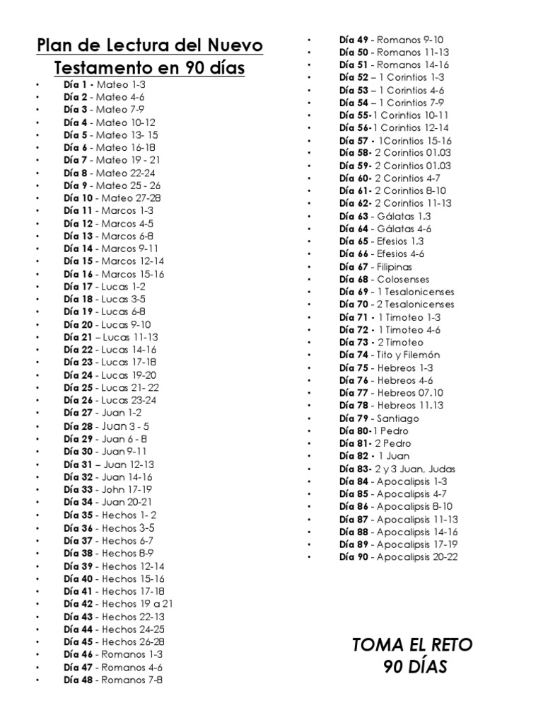 Plan de Lectura Del Nuevo Testamento en 90 Días | PDF | Biblia ...