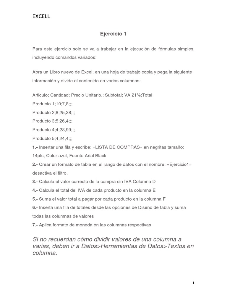 Ejercicios de Excel | PDF | Microsoft Excel