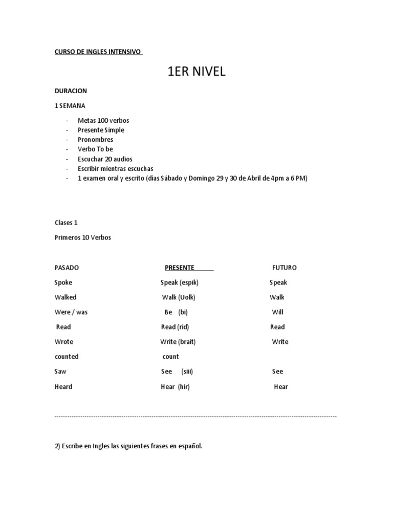 Curso Intensivo de Inglés Básico | PDF | Artes del Lenguaje y ...