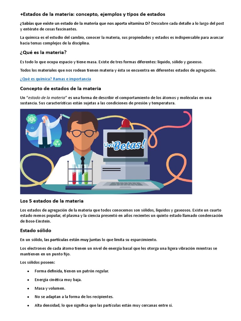 Estados de la Materia: Tipos y Cambios | PDF | Importar | Gases