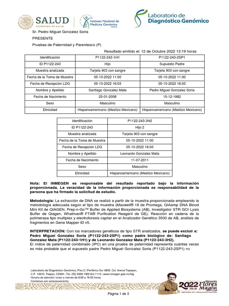 Prueba De Paternidad P1122 243 Pdf Bioquímica Química