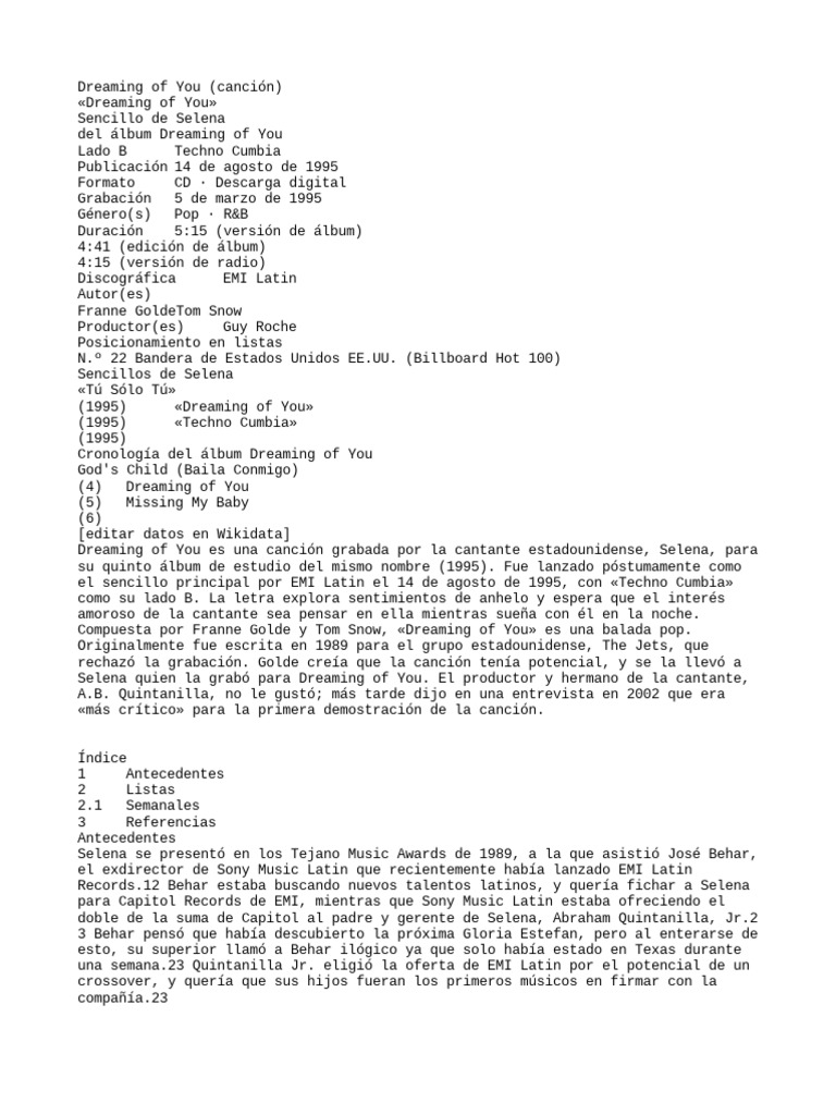 Dreaming of You (Canción) PDF Musica Popular Industria de la música