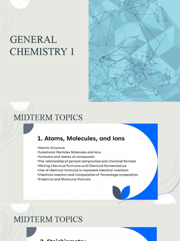 General Chemistry 1 Midterm Topics | PDF | Ion | Chemical Bond